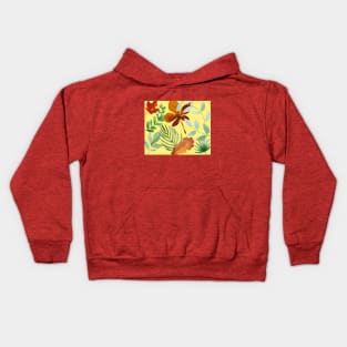 Wild Tropical Hawaiian Leaves And Flowers Pattern Kids Hoodie